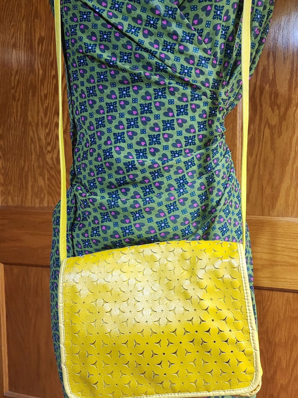 Carlos Falchi Yellow Laser-Cut Leather Crossbody